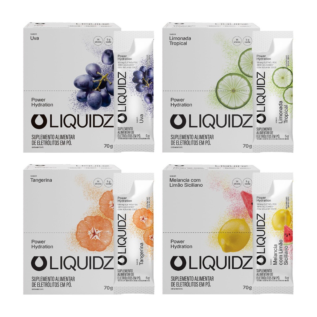 Imagem 1 do produto Eletrólitos Zero Açúcares LIQUIDZ - 4 Sabores - Kit 4 Caixas c/14 Sachês