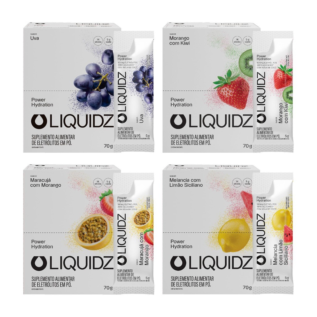 Imagem 1 do produto Eletrólitos Zero Açúcares LIQUIDZ - 4 Sabores - Kit 4 Caixas c/14 Sachês