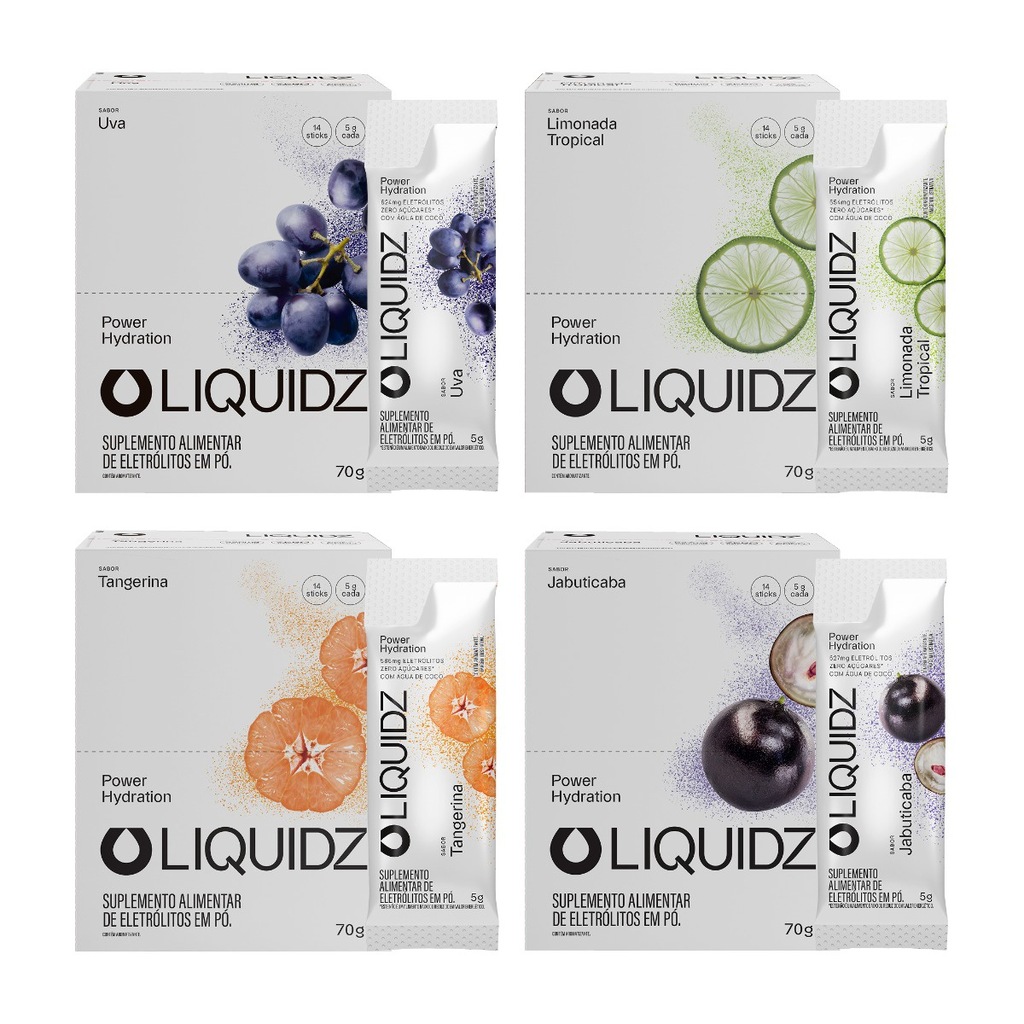 Imagem 1 do produto Eletrólitos Zero Açúcares LIQUIDZ - 4 Sabores - Kit 4 Caixas c/14 Sachês
