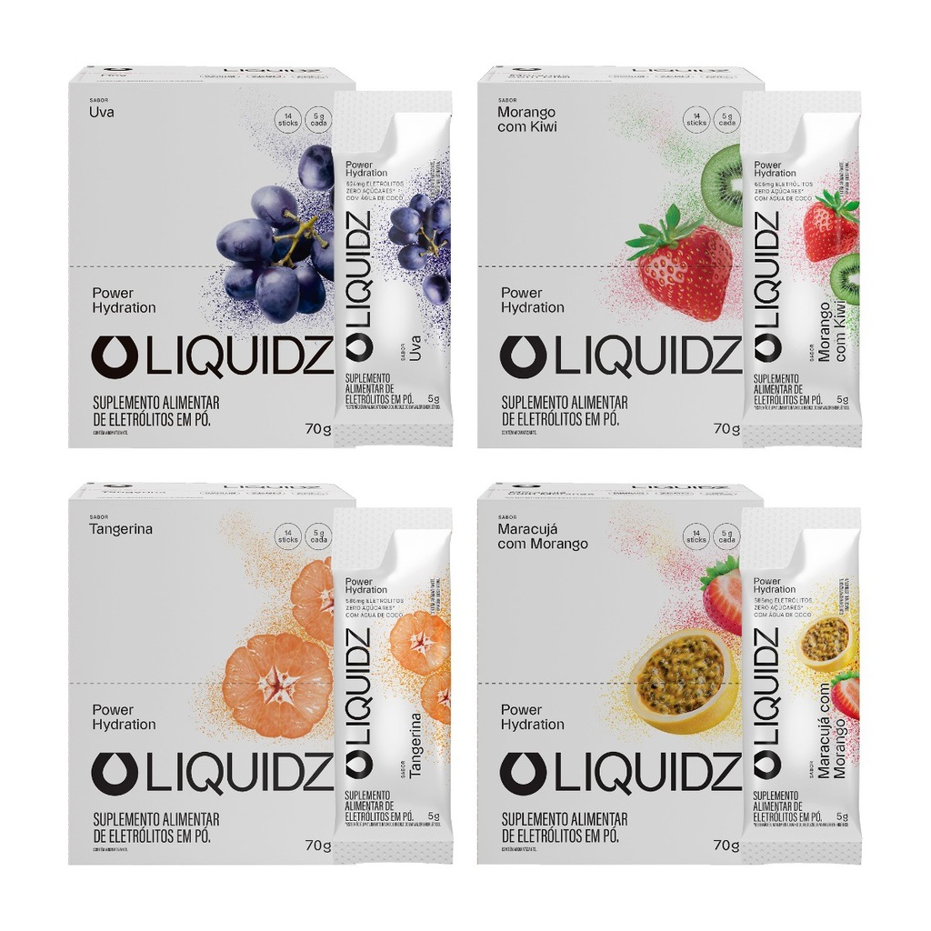Imagem 1 do produto Eletrólitos Zero Açúcares LIQUIDZ - 4 Sabores - Kit 4 Caixas c/14 Sachês