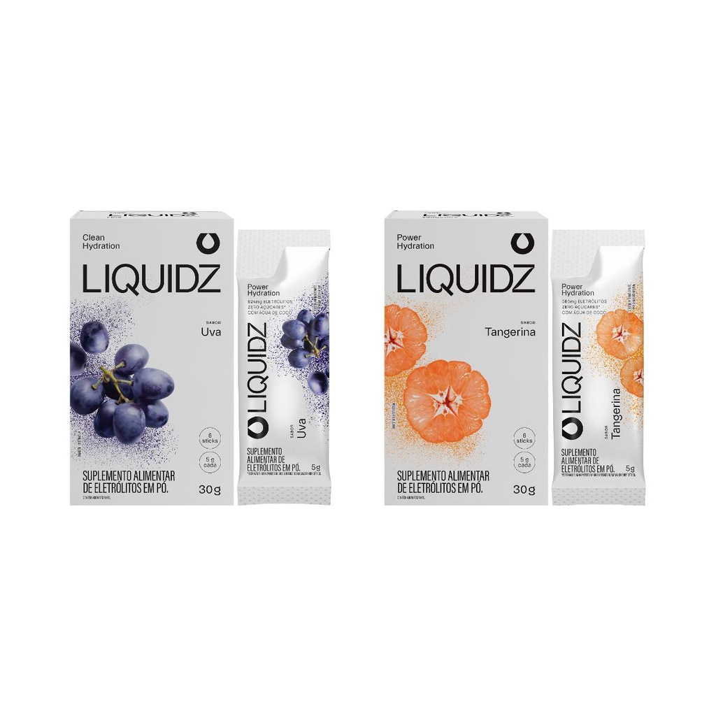 Imagem 1 do produto Eletrólitos Zero Açúcares LIQUIDZ - Uva | Tangerina - Kit 2 Caixas c/6 Sachês