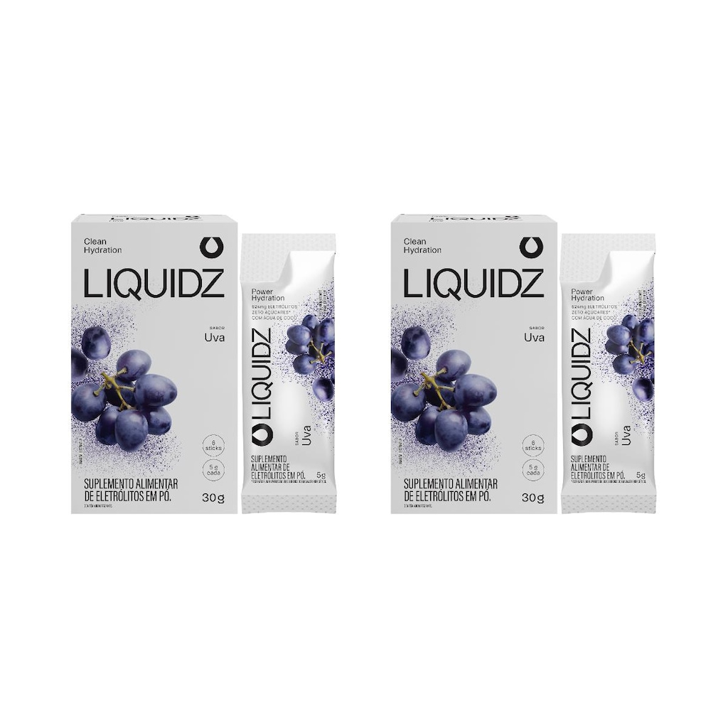 Imagem 1 do produto Eletrólitos Zero Açúcares LIQUIDZ - Uva - Kit 2 Caixas c/6 Sachês