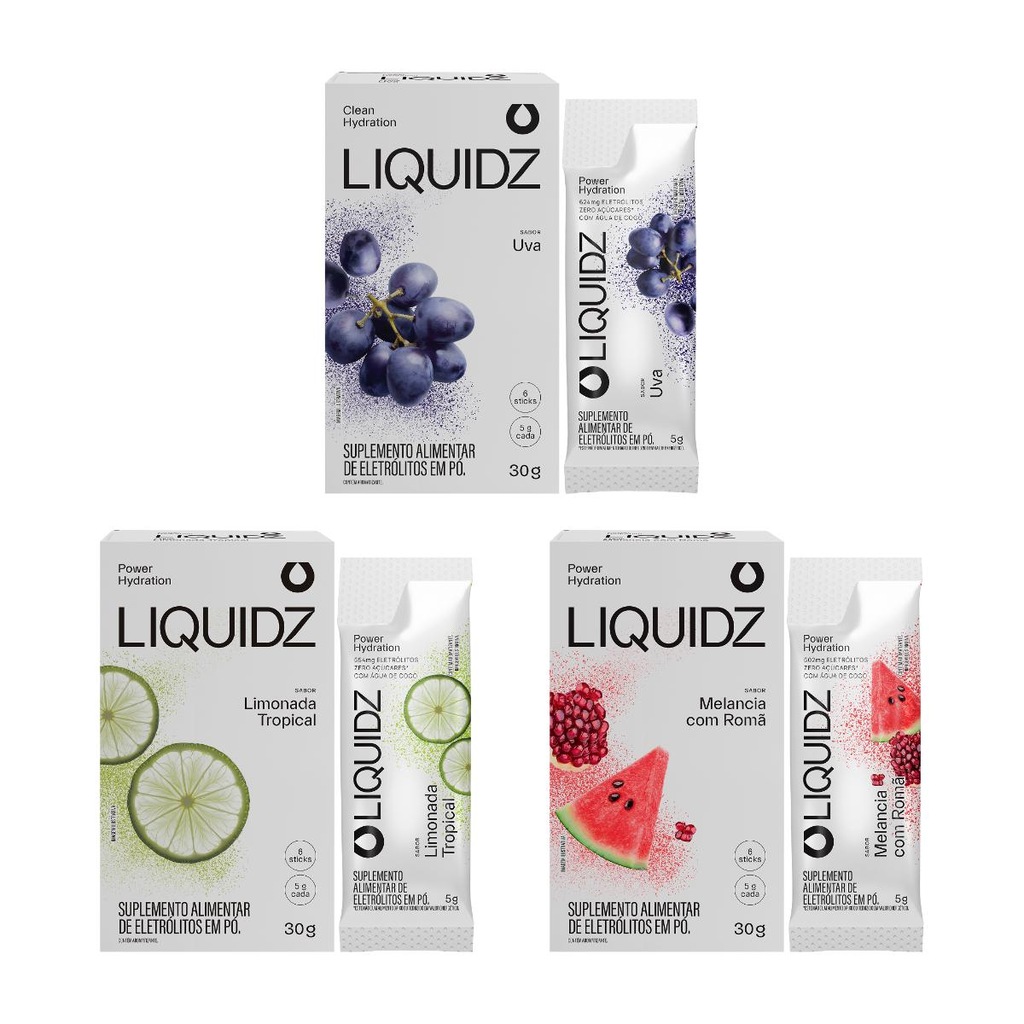 Imagem 1 do produto Eletrólitos Zero Açúcares LIQUIDZ - 3 Sabores - Kit 3 Caixas c/6 Sachês