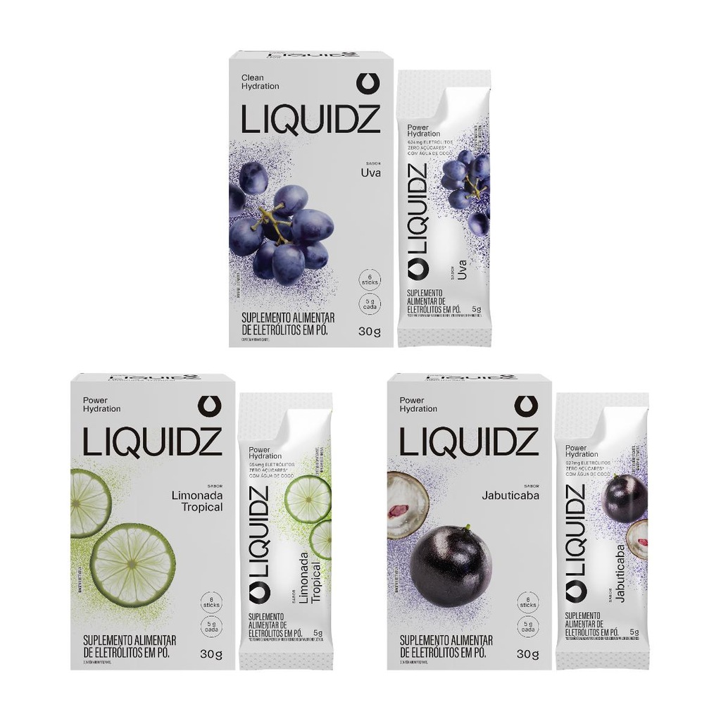Imagem 1 do produto Eletrólitos Zero Açúcares LIQUIDZ - 3 Sabores - Kit 3 Caixas c/6 Sachês