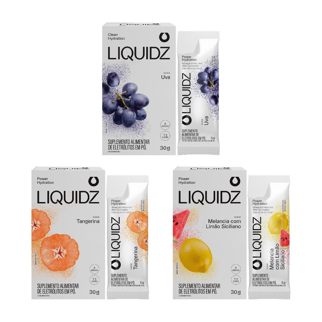 Imagem 1 do produto Eletrólitos Zero Açúcares LIQUIDZ - 3 Sabores - Kit 3 Caixas c/6 Sachês