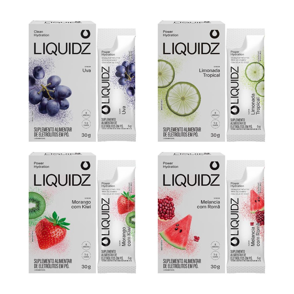 Imagem 1 do produto Eletrólitos Zero Açúcares LIQUIDZ - 4 Sabores - Kit 4 Caixas c/6 Sachês