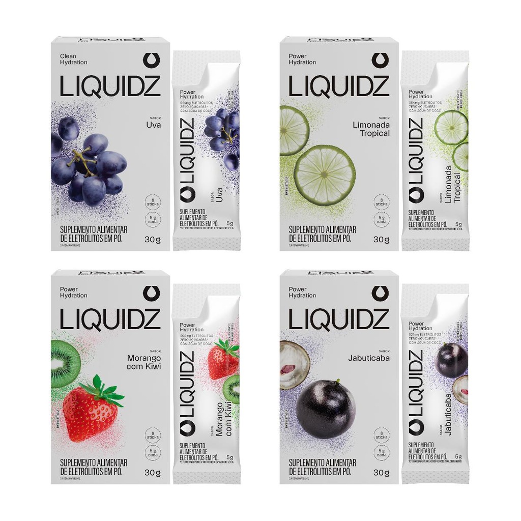 Imagem 1 do produto Eletrólitos Zero Açúcares LIQUIDZ - 4 Sabores - Kit 4 Caixas c/6 Sachês