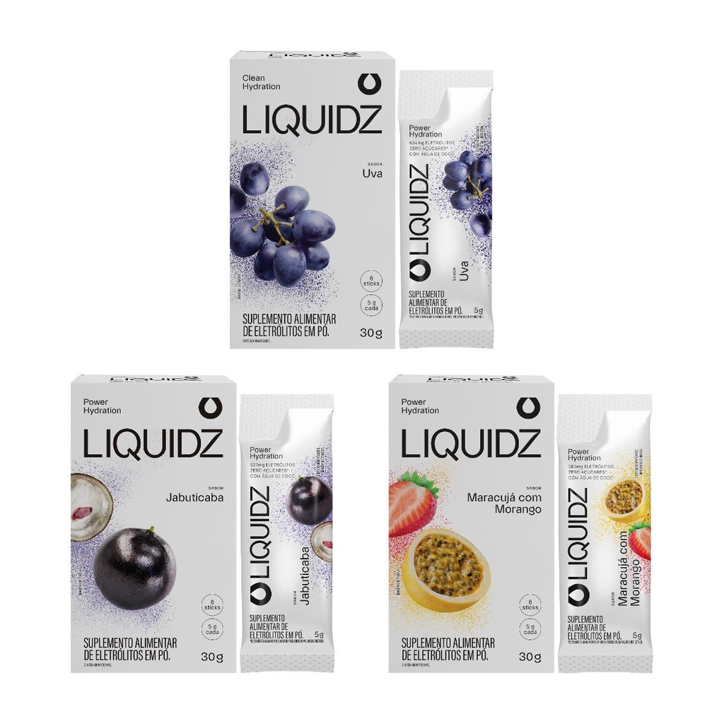 Imagem 1 do produto Eletrólitos Zero Açúcares LIQUIDZ - 3 Sabores - Kit 3 Caixas c/6 Sachês