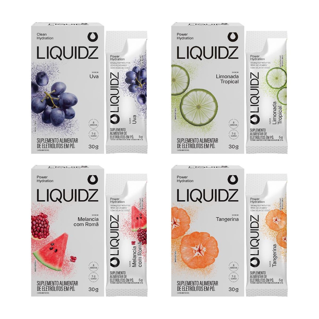 Imagem 1 do produto Kit 4 Caixas c/6 Sachês Eletrólitos Zero Açúcares LIQUIDZ - 4 Sabores