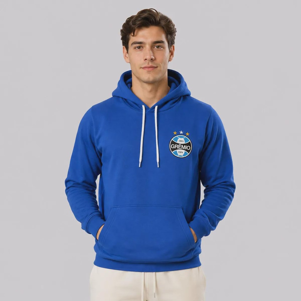 Imagem 1 do produto Blusão de Moletom do Grêmio Logo Escudo Canguru Masculino