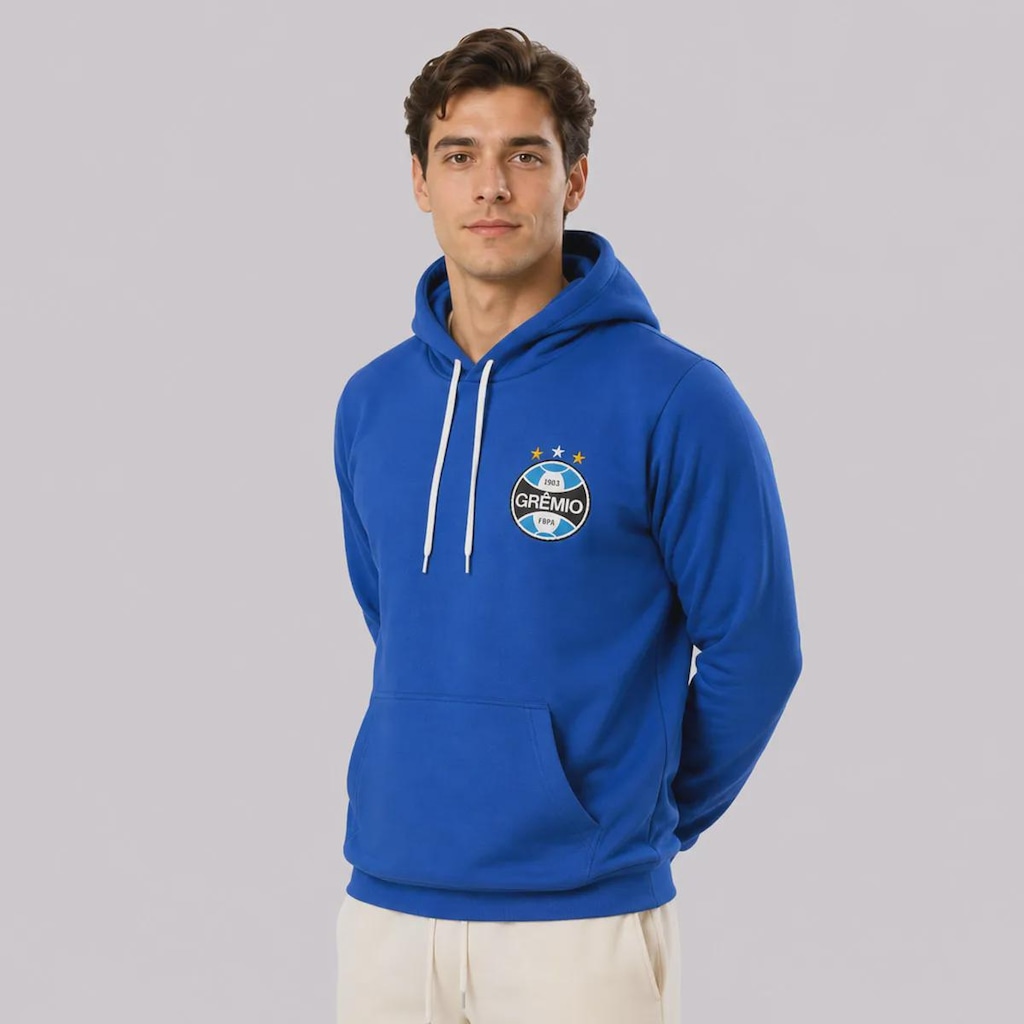 Imagem 3 do produto Blusão de Moletom do Grêmio Logo Escudo Canguru Masculino