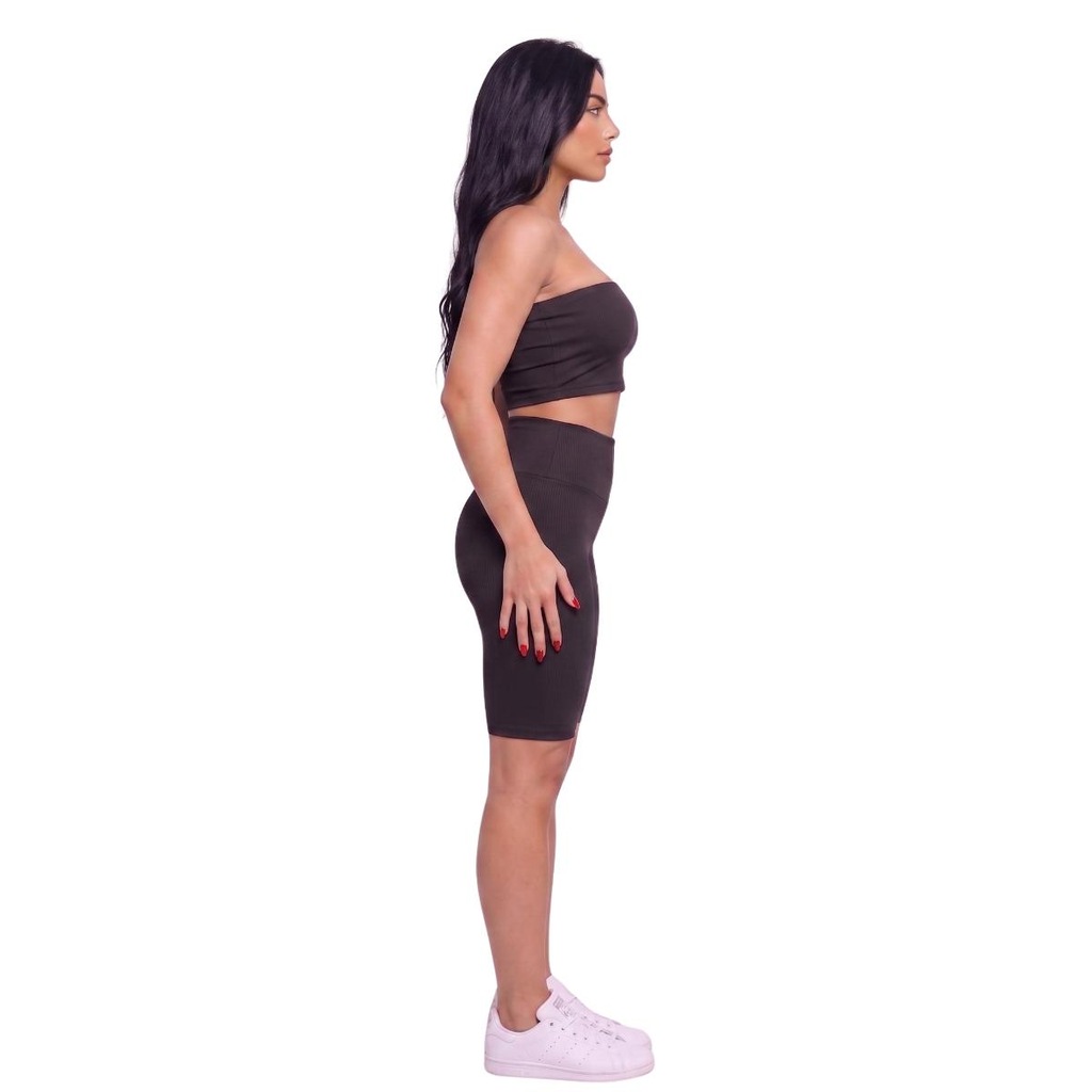 Imagem 2 do produto Conjunto Esportivo Top Tube Faixa e Bermudinha Suplex Vekyo Feminino