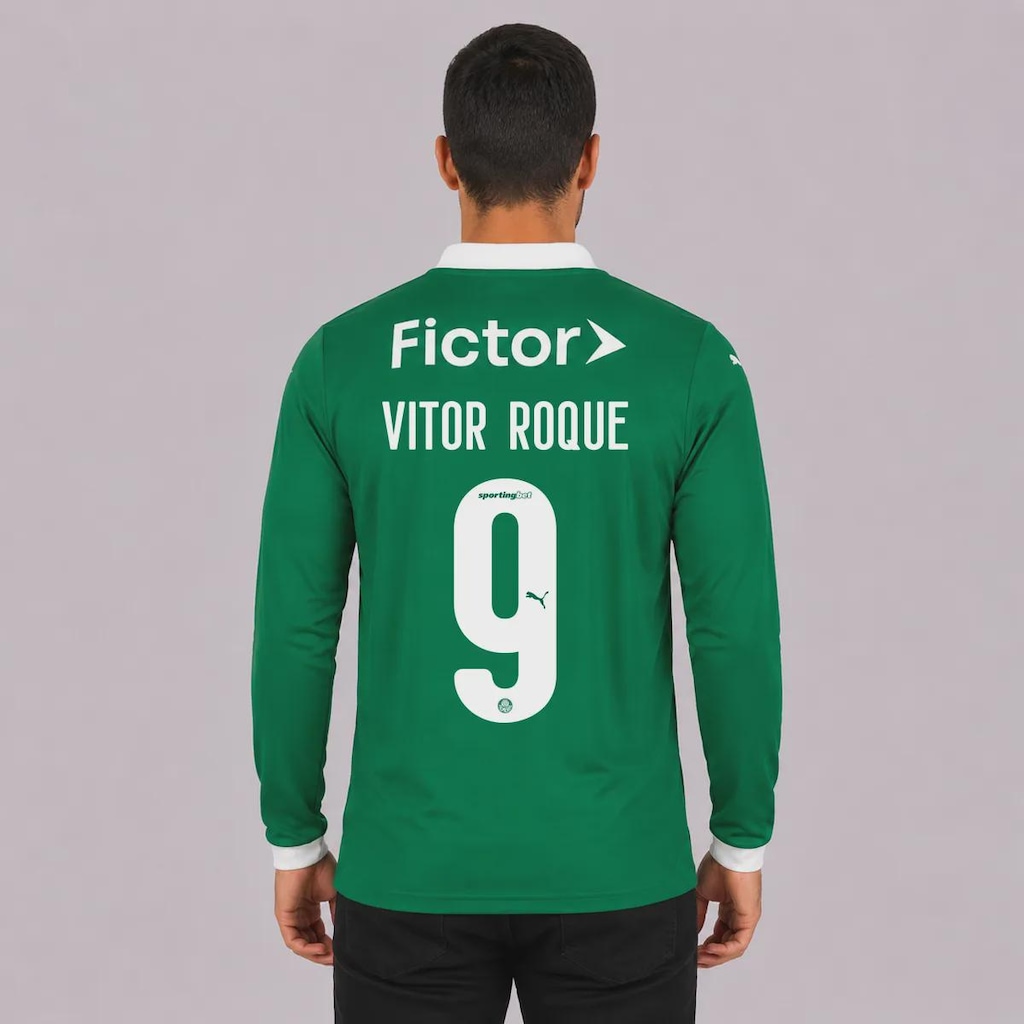 Imagem 1 do produto Camisa do Palmeiras I 25/26 Manga Longa com Patrocínio 9 Vitor Roque Puma Masculina