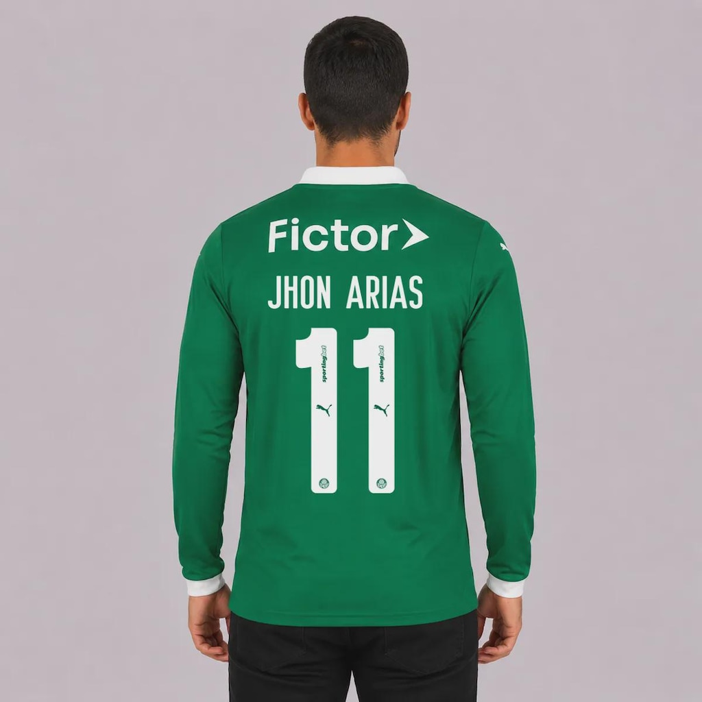 Imagem 1 do produto Camisa do Palmeiras I 25/26  Manga Longa com Patrocínio 11 Jhon Arias Puma Masculina