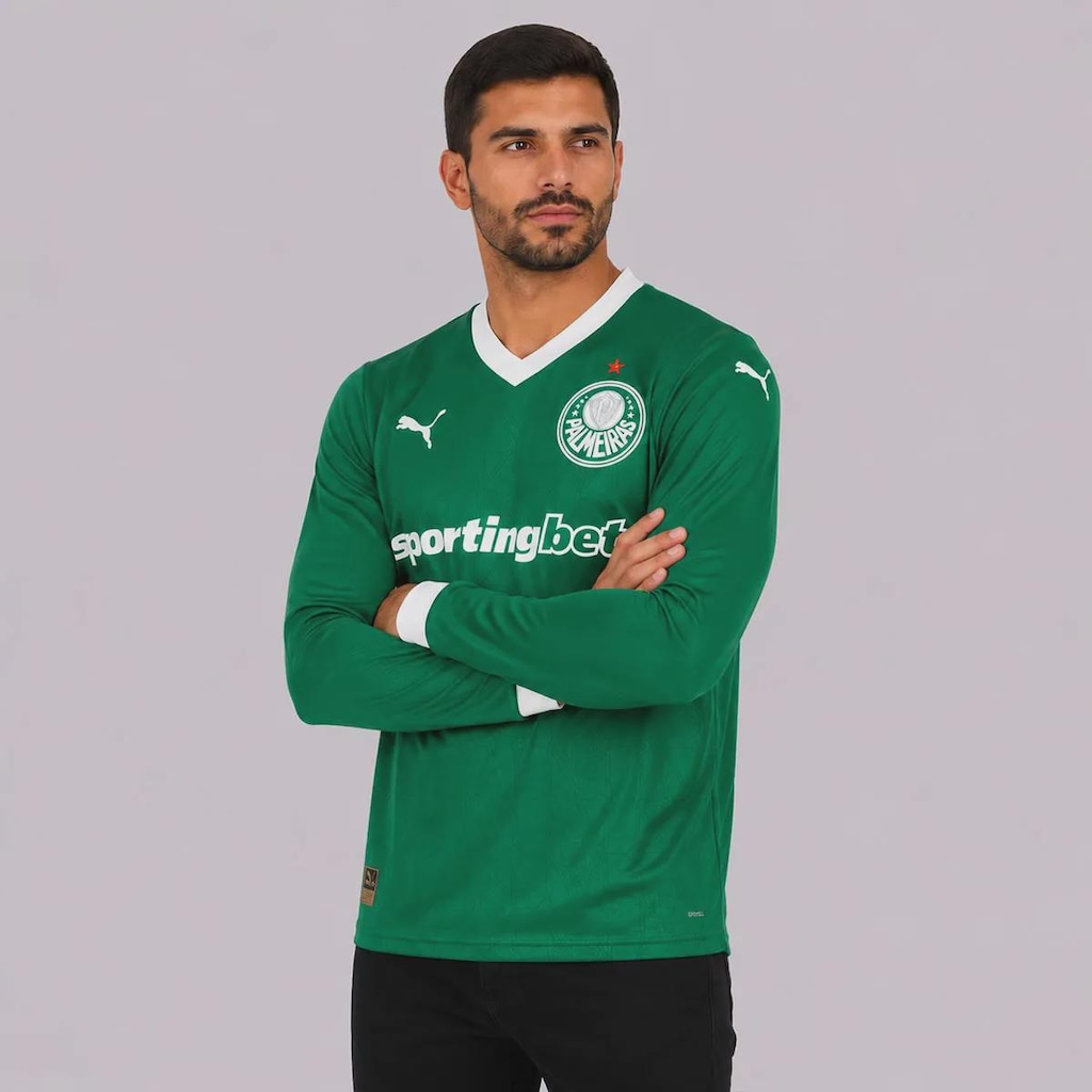 Imagem 3 do produto Camisa do Palmeiras I 25/26  Manga Longa com Patrocínio 11 Jhon Arias Puma Masculina