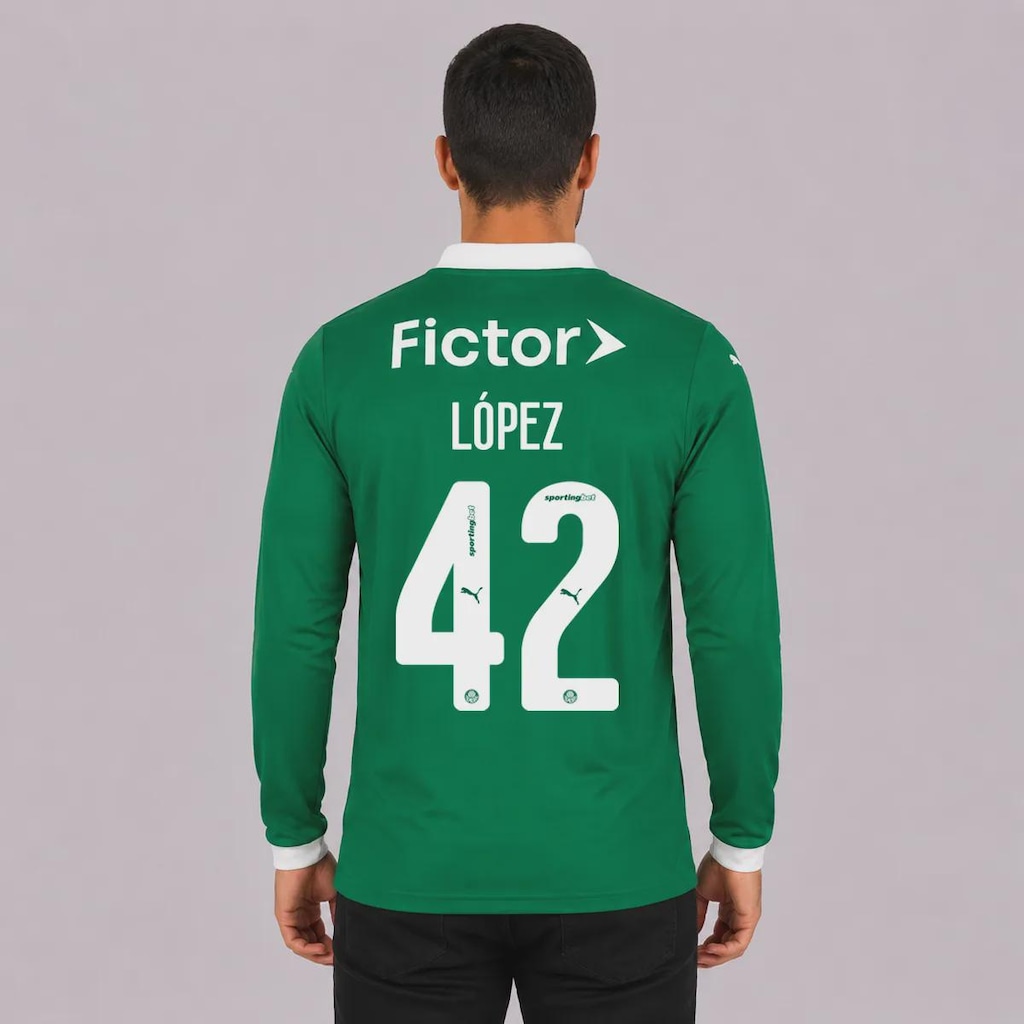 Imagem 1 do produto Camisa do Palmeiras I 25/26 Manga Longa com Patrocínio 42 López Puma Masculina