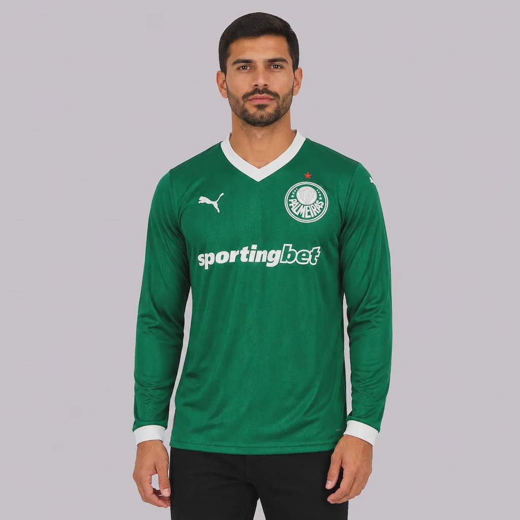 Imagem 2 do produto Camisa do Palmeiras I 25/26 Manga Longa com Patrocínio 42 López Puma Masculina