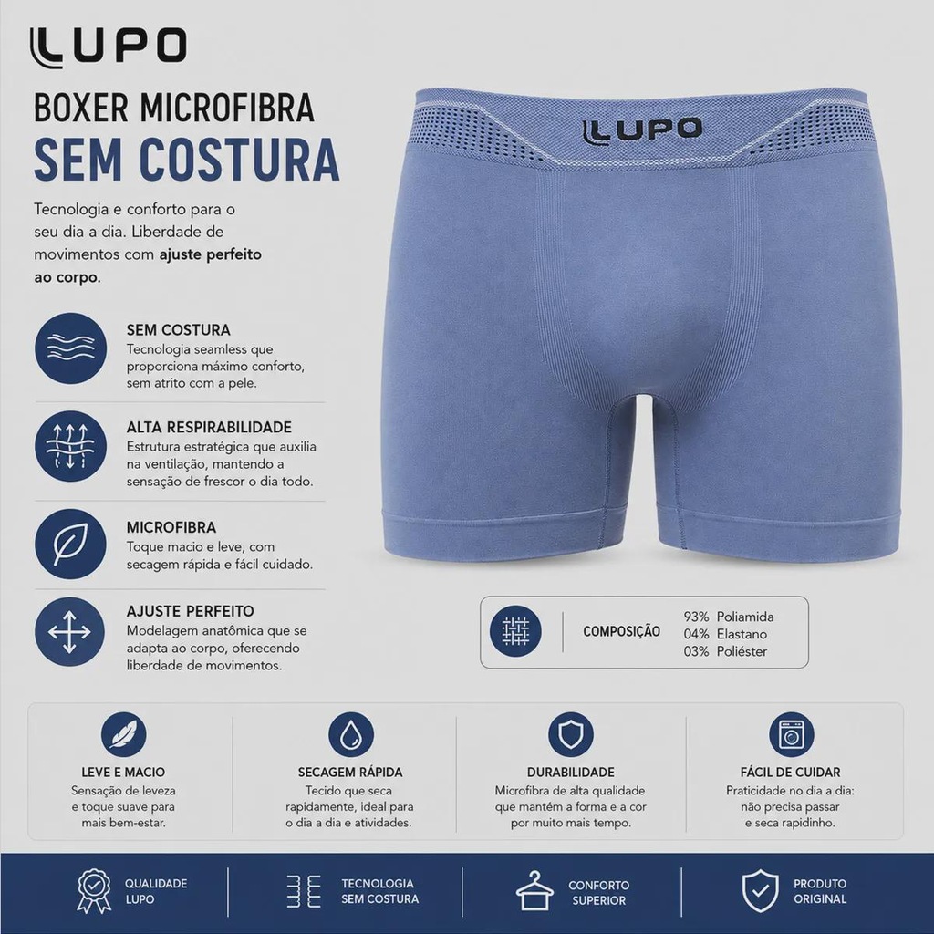 Imagem 3 do produto Cueca Boxer Lupo Microfibra Sem Costura - Adulto