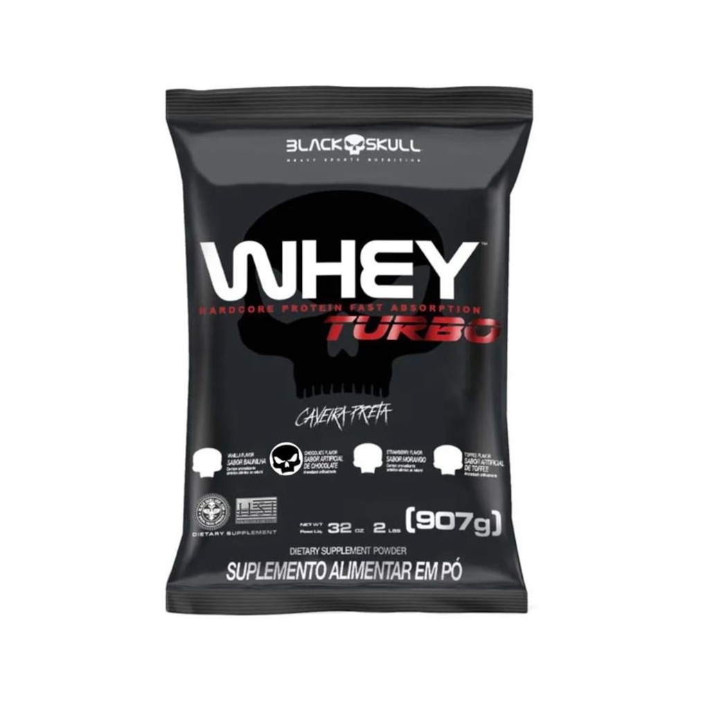 Imagem 1 do produto Refil Whey Turbo Black Skull 907g - Proteína Isolada