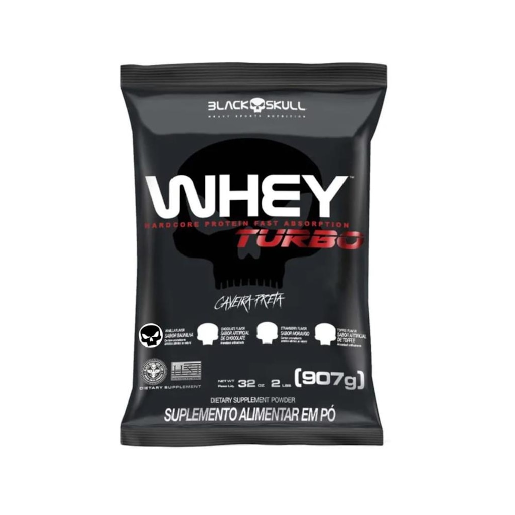 Imagem 1 do produto Refil Whey Turbo Black Skull 907g - Proteína Isolada