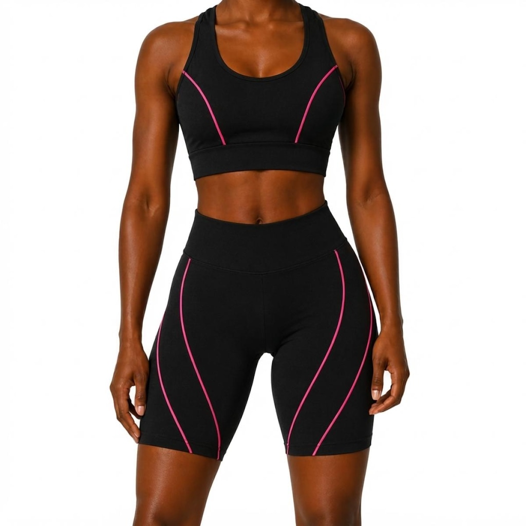 Imagem 1 do produto Conjunto Academia Feminino NFOX Short Viés Fino Cropped para Yoga e Treino