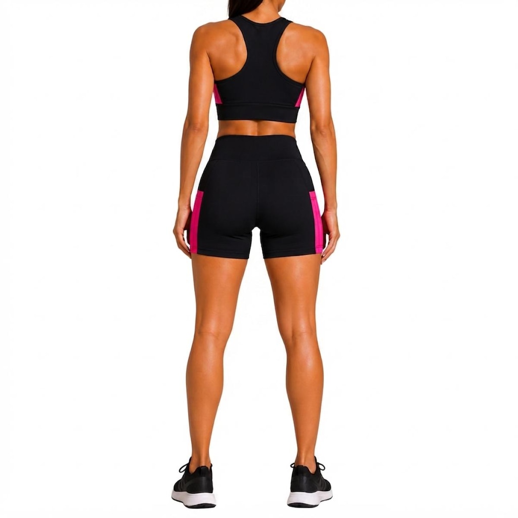 Imagem 2 do produto Kit Fitness Feminino NFOX Short com Bolso Lateral e Cropped Academia, Corrida, Ciclismo e Yoga
