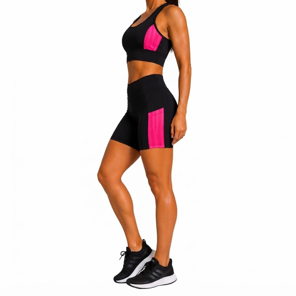 Imagem 3 do produto Kit Fitness Feminino NFOX Short com Bolso Lateral e Cropped Academia, Corrida, Ciclismo e Yoga