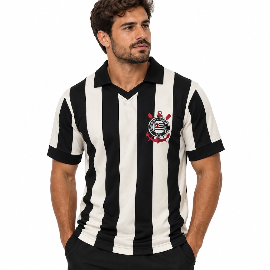 Imagem 2 do produto Camisa Polo do Corinthians Retrô Listrada Coimbra - Masculina