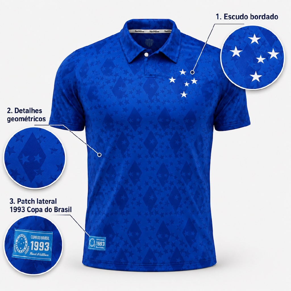 Imagem 5 do produto Camisa Polo do Cruzeiro Retrô Copa do Brasil 1993 RetrôMania - Masculina