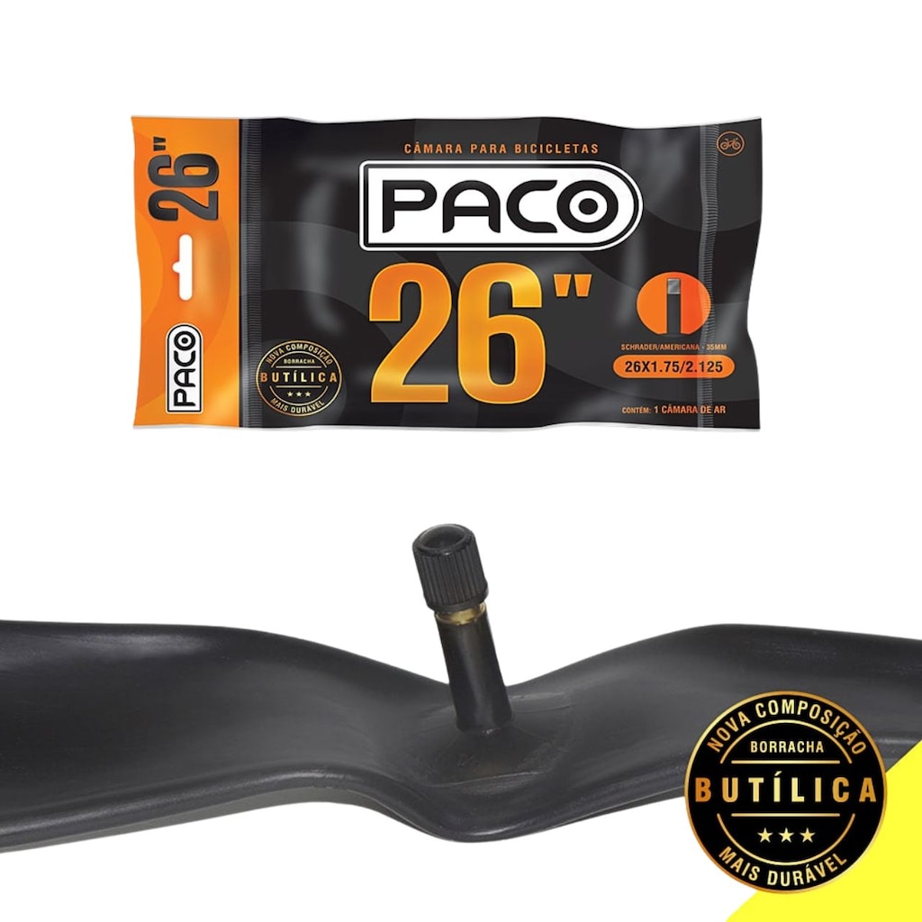 Imagem 4 do produto Câmara de Ar Paco Aro 26 Bico Grosso 1.75/2.125 Balão MTB