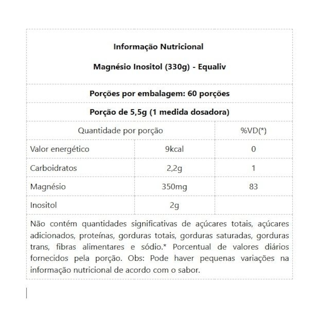Imagem 2 do produto Magnésio Inositol Equaliv 330g