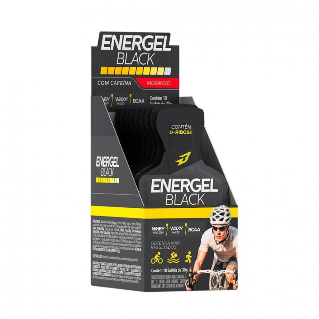Imagem 1 do produto Energel Black Caixa com 10 Sachês Body Action Morango 300g