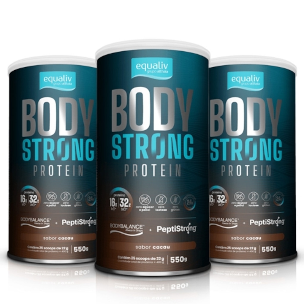 Imagem 1 do produto Kit 3uni Body Strong Protein Sabor Cacau (550g) - Equaliv