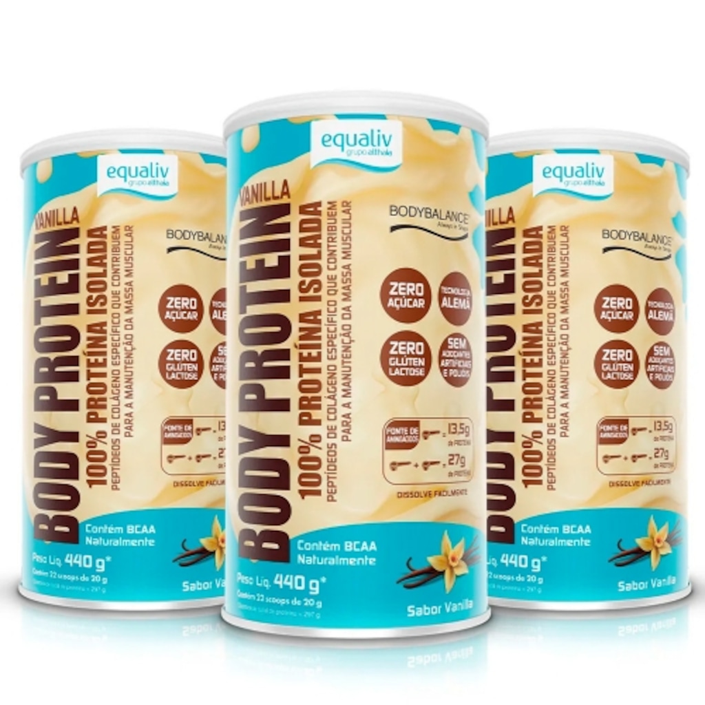 Imagem 1 do produto Kit 3uni Body Protein Sabor Vanilla (440g) - Equaliv