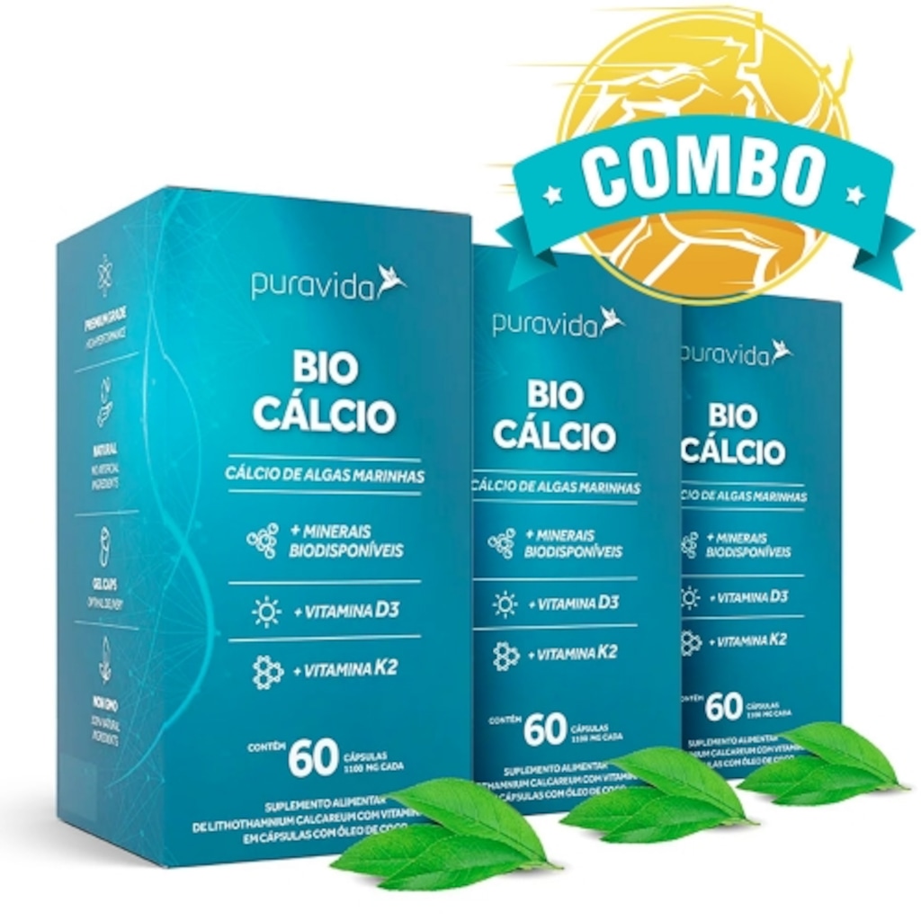 Imagem 1 do produto Kit 3 Unidades Bio Cálcio (60 Cápsulas) - Pura Vida