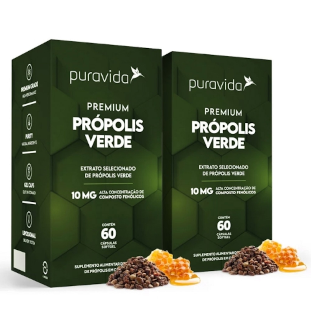 Imagem 1 do produto Kit 2un Própolis Verde (60 Cápsulas Softgel) - Pura Vida