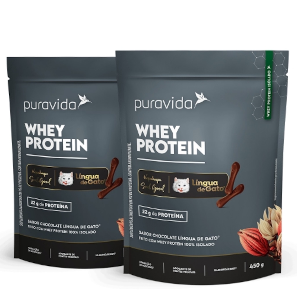 Imagem 1 do produto Kit 2un Whey Protein Isolado Sabor Língua de Gato® (450g) - Pura vida