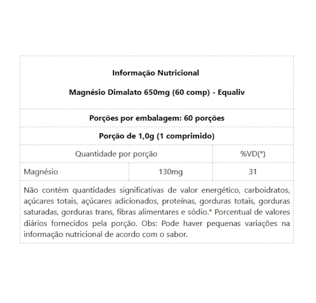 Imagem 2 do produto Magnésio Dimalato Equaliv - 60 Comprimidos