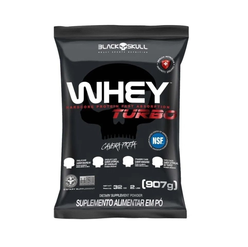Imagem 1 do produto Whey Turbo Black Skull Refil Morango - 907g
