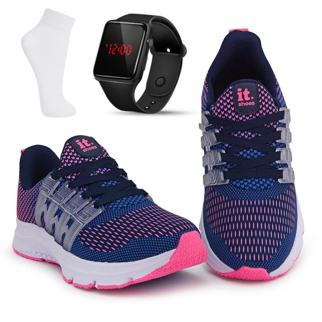 Kit Tênis Feminino It Shoes Academia + Relógio Digital LED + Meia - Foto 1