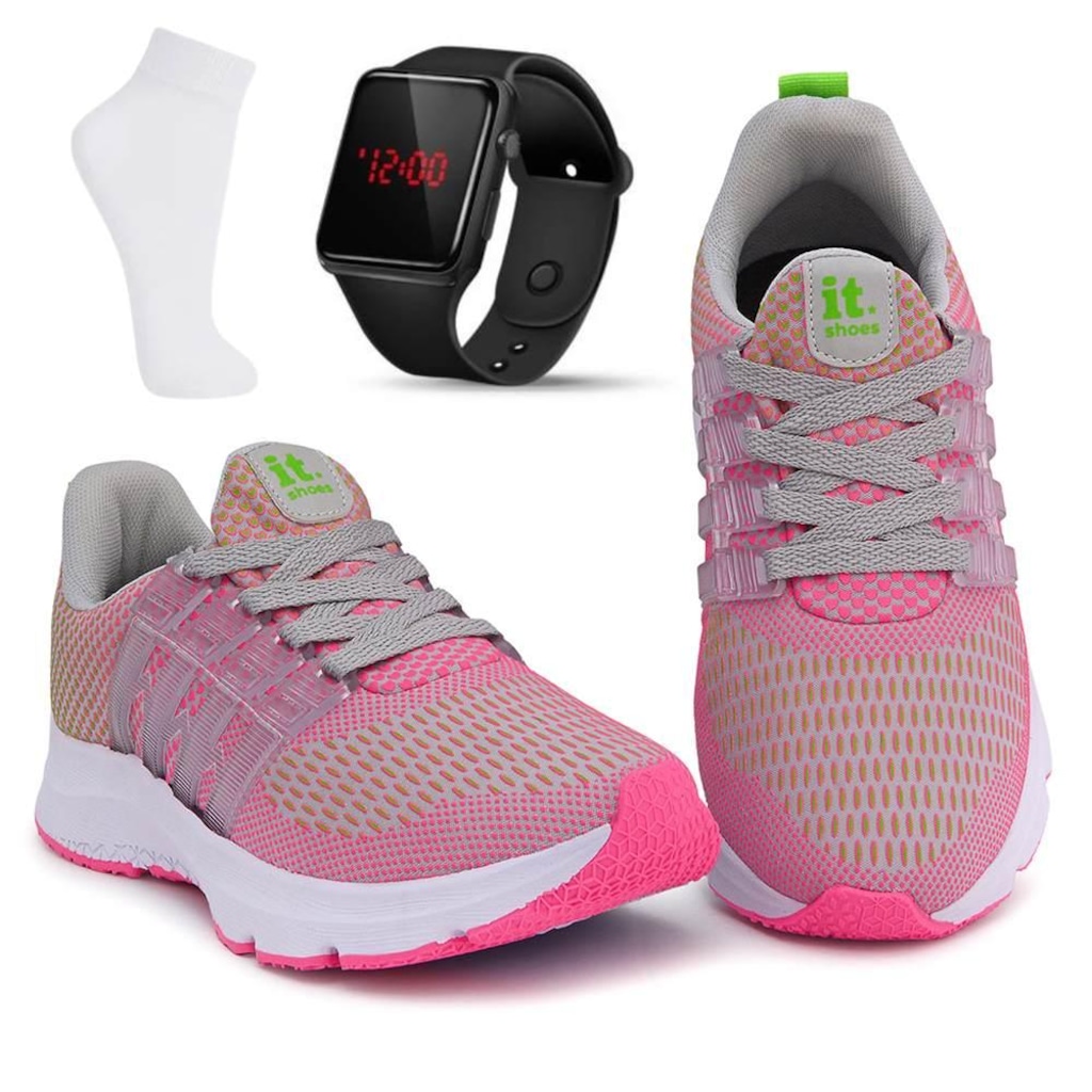 Kit Tênis Feminino It Shoes Academia + Relógio Digital LED + Meia - Foto 1