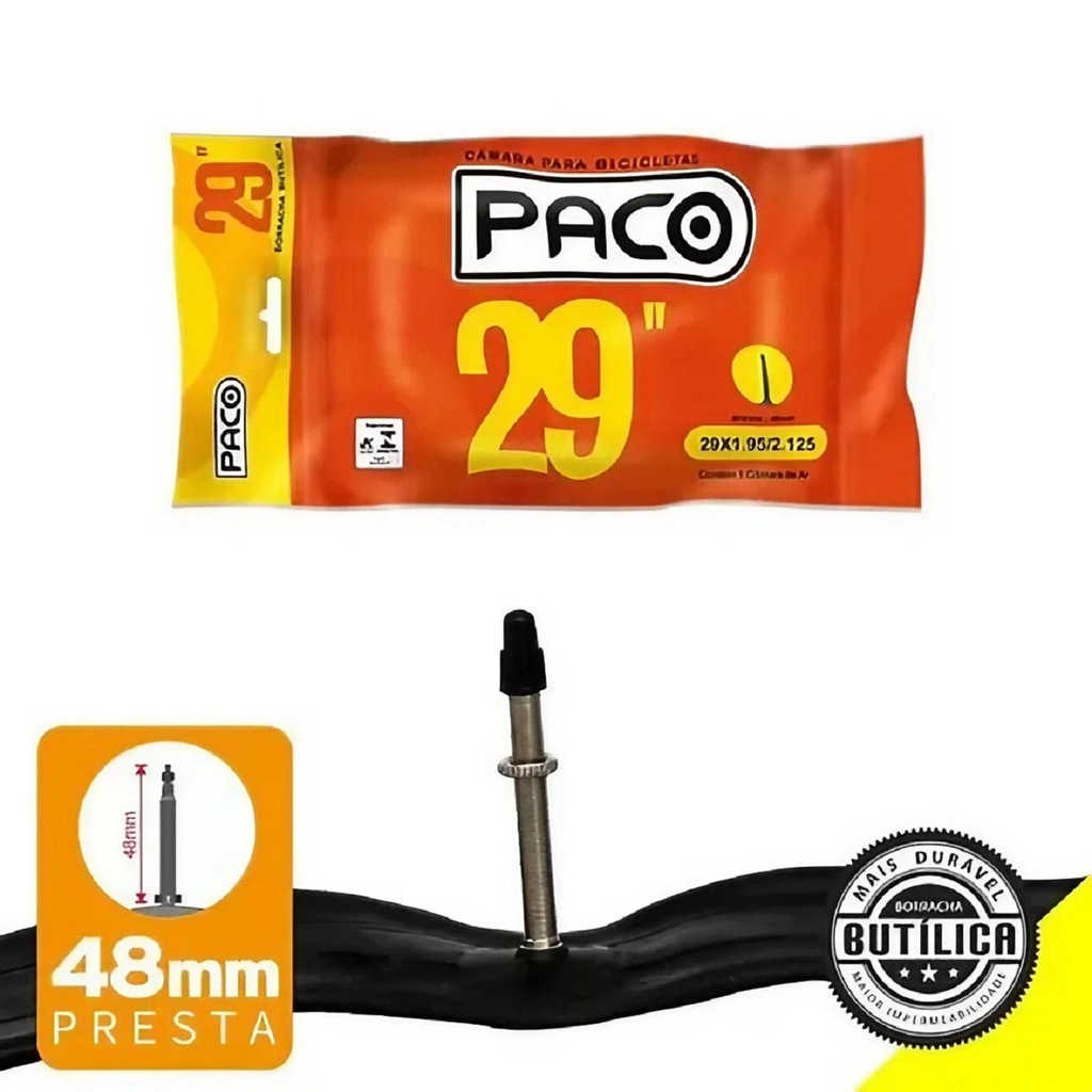 Imagem 1 do produto Câmara de Ar 29x1.95/2.125 Válvula Presta 48mm Borracha Butílica Paco