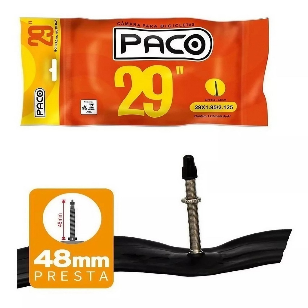 Imagem 4 do produto Câmara de Ar 29x1.95/2.125 Válvula Presta 48mm Borracha Butílica Paco