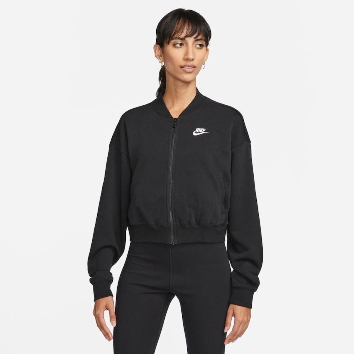 Nike Feminino Fleece Jaqueta Preta Feminina Com Capuz Jaqueta Nike