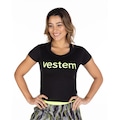 Blusa Feminina Manga Curta Cropped Vestem Force PRETO/AMARELO FLUOR
