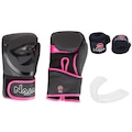 Kit de Boxe Naja: Bandagem + Protetor Bucal + Luvas de Boxe Black - 10 OZ - Adulto PRETO/ROSA