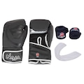 Kit de Boxe Naja: Bandagem + Protetor Bucal + Luvas de Boxe Black - 14 OZ - Adulto PRETO/PRATA