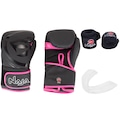 Kit de Boxe Naja: Bandagem + Protetor Bucal + Luvas de Boxe Black - 14 OZ - Adulto PRETO/ROSA