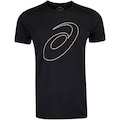 Camiseta ASICS Manga Curta Logo Espiral Crepe - Masculina PRETO/BEGE