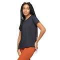 Camiseta Respirável Cava Tradicional Oxer Manga Curta com Abertura Lateral - Feminina PRETO